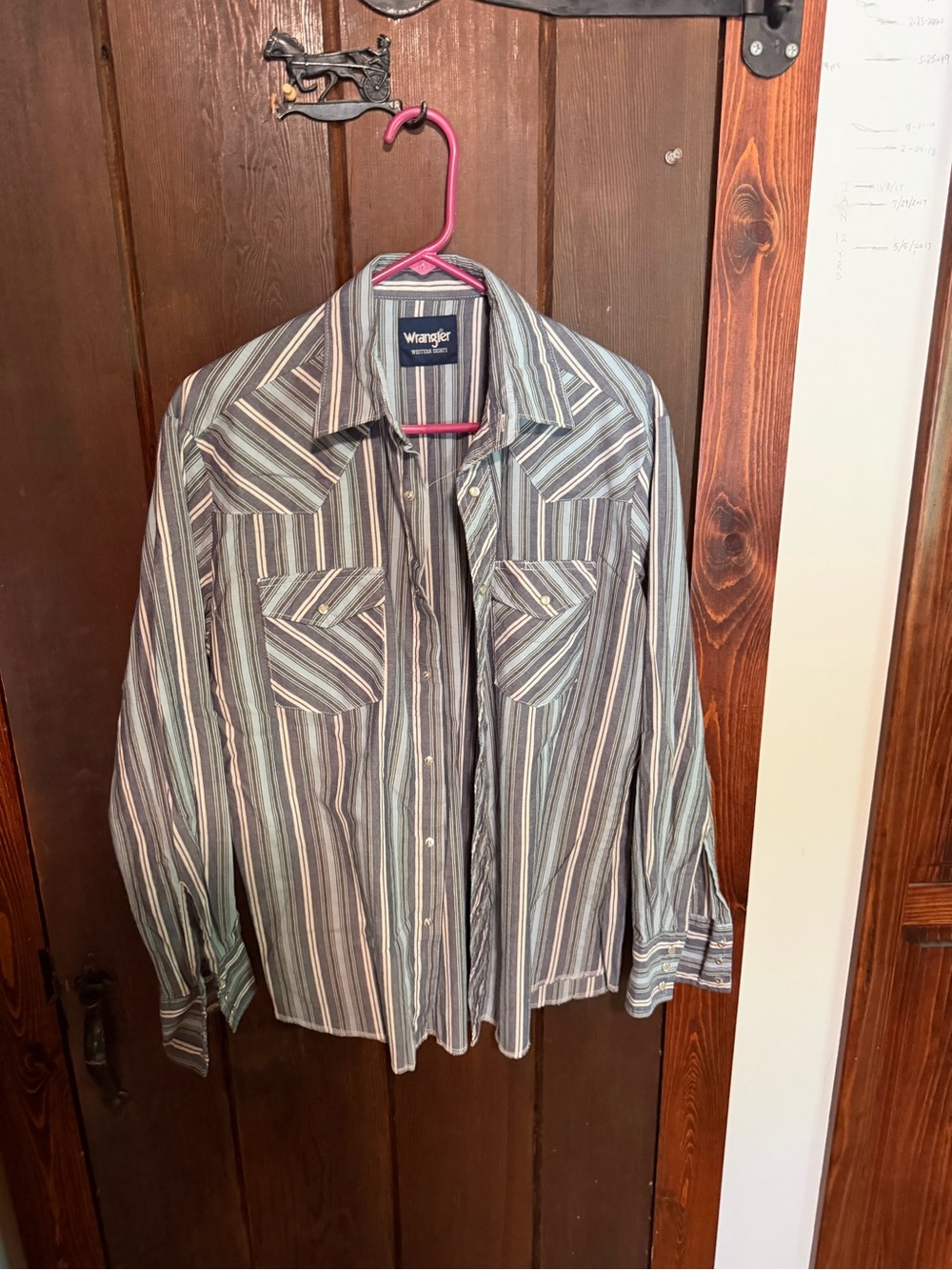 Wrangler Men's Striped Button-Down Shirt in Blue and Gray Tones